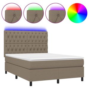Boxspring met matras en LED stof taupe 140x200 cm