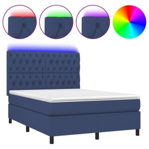 Boxspring met matras en LED stof blauw 140x200 cm