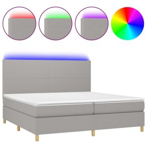 Boxspring met matras en LED stof lichtgrijs 200x200 cm
