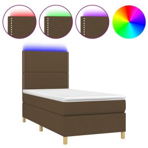 Boxspring met matras en LED stof donkerbruin 90x190 cm