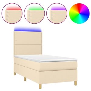 Boxspring met matras en LED stof crèmekleurig 90x190 cm