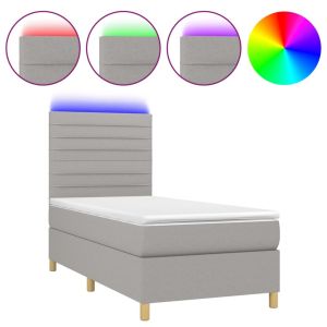 Boxspring met matras en LED stof lichtgrijs 100x200 cm