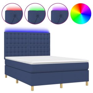 Boxspring met matras en LED stof blauw 140x190 cm