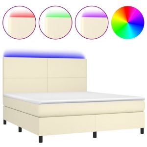 Boxspring met matras en LED kunstleer crèmekleurig 180x200 cm