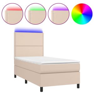 Boxspring met matras en LED kunstleer cappuccinokleur 90x200 cm