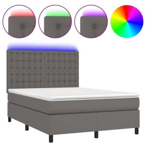 Boxspring met matras en LED kunstleer grijs 140x200 cm