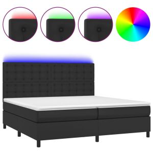 Boxspring met matras en LED kunstleer zwart 200x200 cm