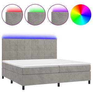 Boxspring met matras en LED fluweel lichtgrijs 200x200 cm