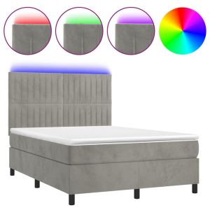 Boxspring met matras en LED fluweel lichtgrijs 140x190 cm