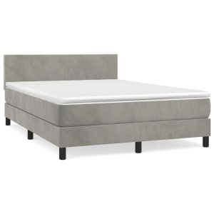 Boxspring met matras fluweel lichtgrijs 140x190 cm