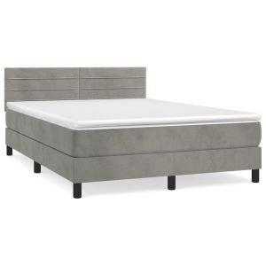 Boxspring met matras fluweel lichtgrijs 140x200 cm