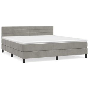 Boxspring met matras fluweel lichtgrijs 160x200 cm