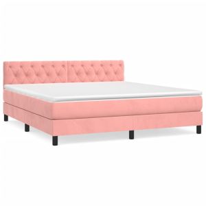 Boxspring met matras fluweel roze 160x200 cm