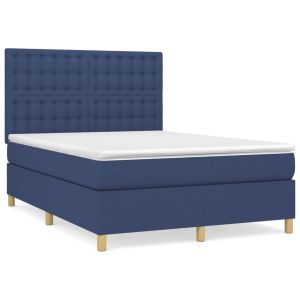 Boxspring met matras stof blauw 140x200 cm