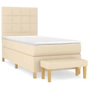 Boxspring met matras stof crèmekleurig 90x200 cm