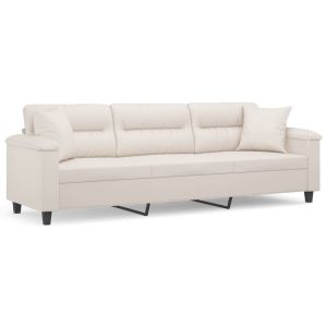 Driezitsbank met kussens 210 cm microvezelstof beige