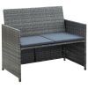 4-delige Loungeset met kussens poly rattan grijs