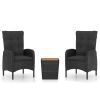 3-delige Bistroset poly rattan en accaciahout zwart