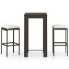 3-delige Tuinbarset met kussens poly rattan bruin