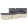 3-delige Loungeset met kussens pallet vurenhout