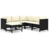 6-delige Loungeset met kussens poly rattan zwart
