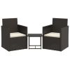 3-delige Loungeset met kussens poly rattan zwart