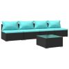 5-delige Loungeset met kussens poly rattan zwart