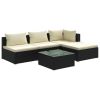 5-delige Loungeset met kussens poly rattan zwart