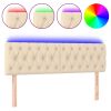 Hoofdbord LED 144x7x78/88 cm stof crèmekleurig