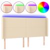 Hoofdbord LED 203x16x118/128 cm stof crèmekleurig