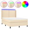 Boxspring met matras en LED stof crèmekleurig 140x200 cm