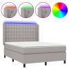 Boxspring met matras en LED stof lichtgrijs 140x200 cm