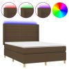 Boxspring met matras en LED stof donkerbruin 140x190 cm