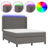 Boxspring met matras en LED kunstleer grijs 140x190 cm