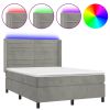 Boxspring met matras en LED fluweel lichtgrijs 140x190 cm