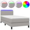 Boxspring met matras en LED stof lichtgrijs 90x200 cm