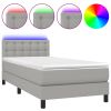 Boxspring met matras en LED stof lichtgrijs 100x200 cm