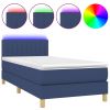 Boxspring met matras en LED stof blauw 90x200 cm