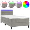Boxspring met matras en LED fluweel lichtgrijs 90x200 cm