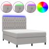 Boxspring met matras en LED stof lichtgrijs 140x190 cm