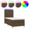 Boxspring met matras en LED stof donkerbruin 90x190 cm