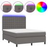Boxspring met matras en LED kunstleer grijs 140x200 cm