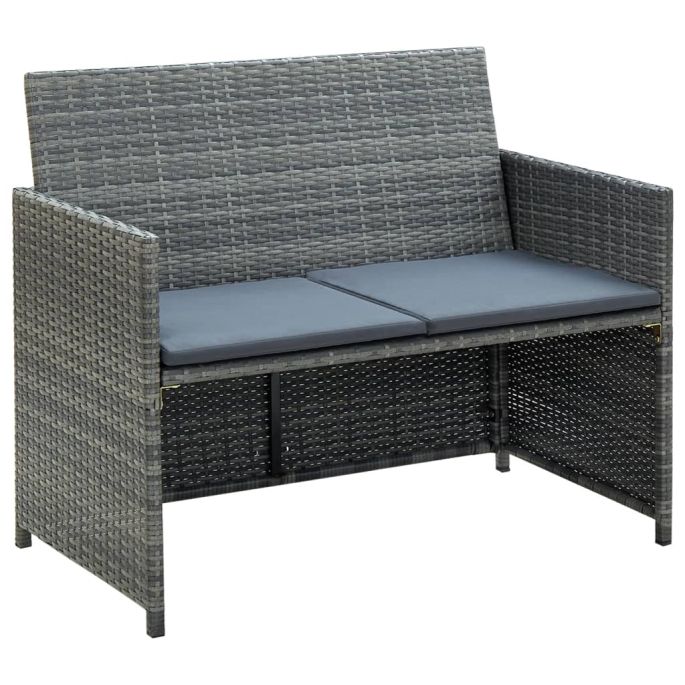 4-delige Loungeset met kussens poly rattan grijs