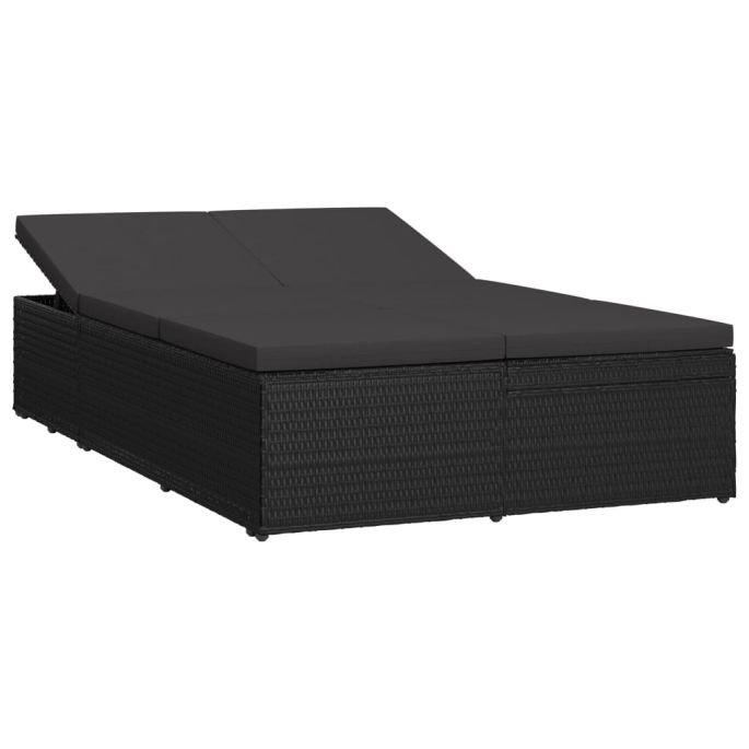 Ligbed met kussen converteerbaar poly rattan zwart