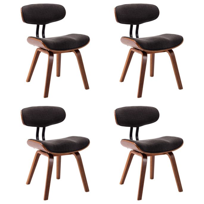Eetkamerstoelen 4 st gebogen hout en stof grijs