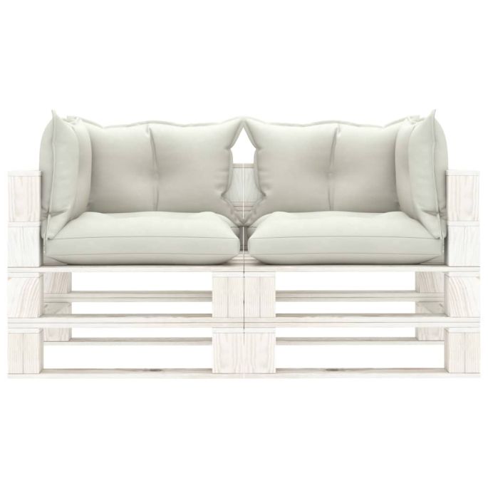 Tuinbank 2-zits met beige kussens pallet hout
