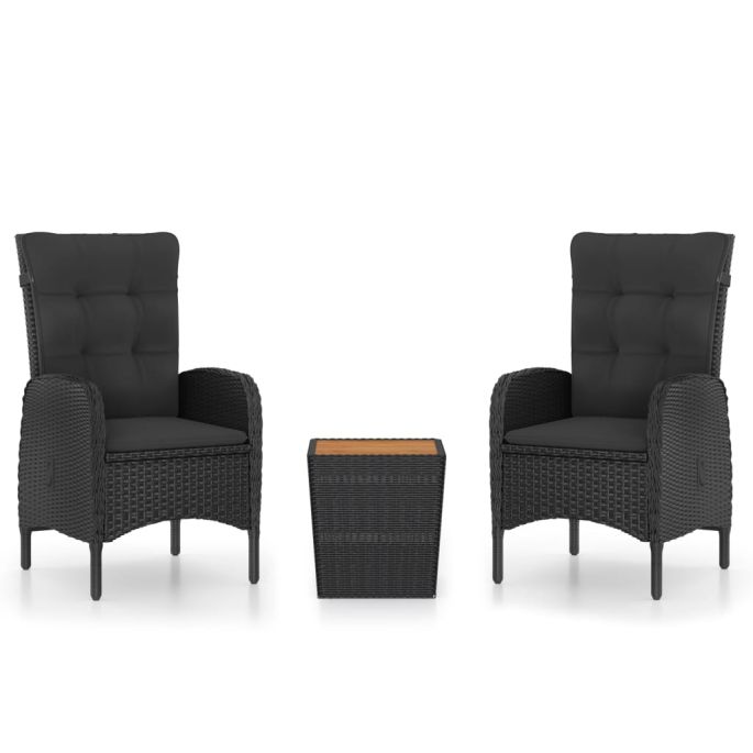 3-delige Bistroset poly rattan en accaciahout zwart