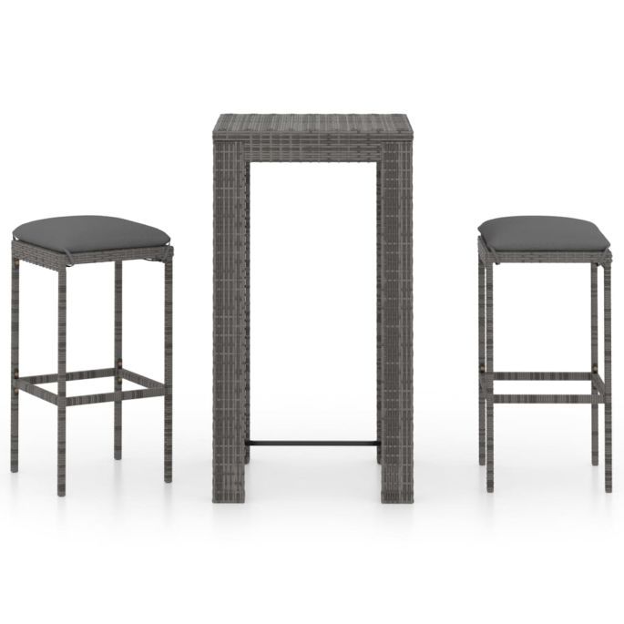 3-delige Tuinbarset met kussens poly rattan grijs