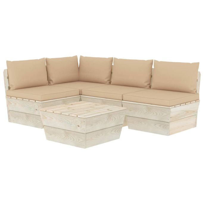 5-delige Loungeset met kussens pallet vurenhout
