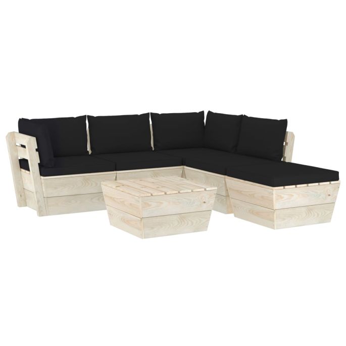 6-delige Loungeset met kussens pallet vurenhout